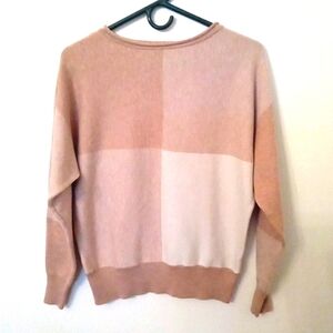TAHARI Women's Tan & Ivory Color Block Dolman Sleeve Sweater Small Oversized